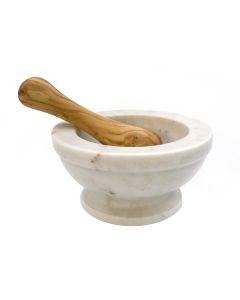 TIGULLIO MORTAIO MARMO BIANCO CON PESTELLO ULIVO CM 14